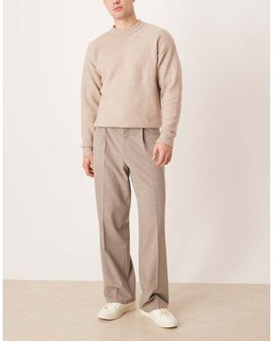 ASOS Tailored Pleated Wide Leg Trousers - Natural