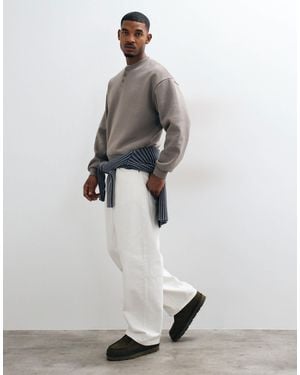ASOS Essentials Boxy Oversized Sweatshirt With Henley Neck - Gray