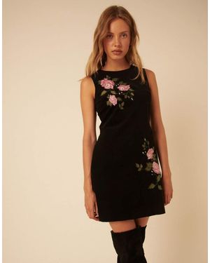 Nobody's Child Kendall Embroidered Cord Pinafore Mini Dress - Black