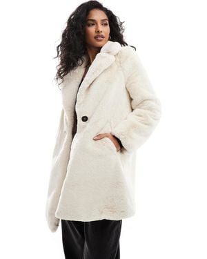 Pull&Bear Soft Faux Fur Coat - Natural