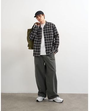 TOPMAN Baggy Fit Pants With Pleats - Gray