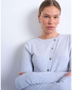 TOPSHOP Top Met Asymmetrische Knopen En Lange Mouwen - Wit