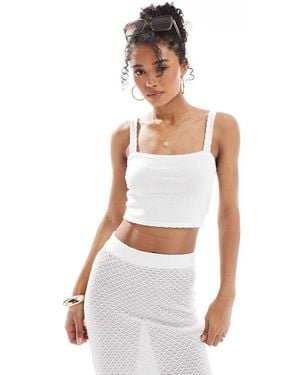 4th & Reckless Beach Knit Cami Top With Crochet Trim Co-ord - White
