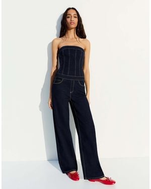 Bershka – langer jeans-jumpsuit - Blau