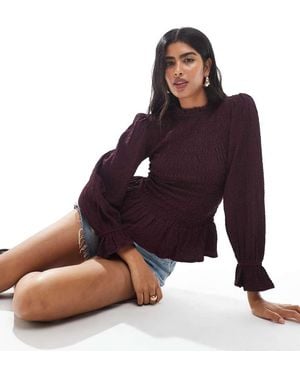 Wednesday's Girl Shirred Puff Sleeve Blouse - Purple