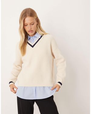 Mango V Neck Knitted Sweater - Natural