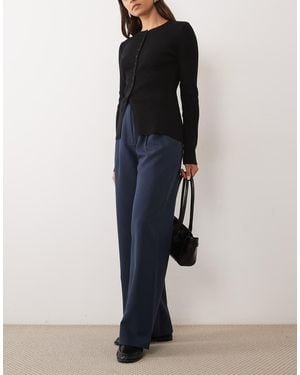 Abercrombie & Fitch Sloane High Rise Wide Leg Trousers With Belt - Blue