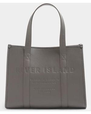 River Island Faux Leather Embossed Shopper Bag - Grey
