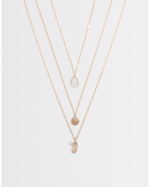 Accessorize Collier à 3 rangs avec coquillage délicat - Blanc