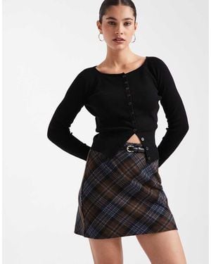 New Look Brushed Check Belted Mini Skirt - Black