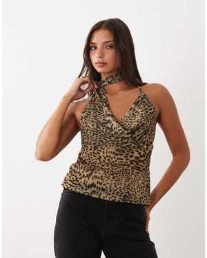 Gina Tricot Halterneck Scarf Top - Brown