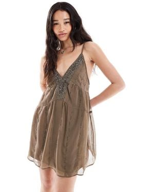 Pull&Bear Embellished Halterneck Mini Dress - Brown
