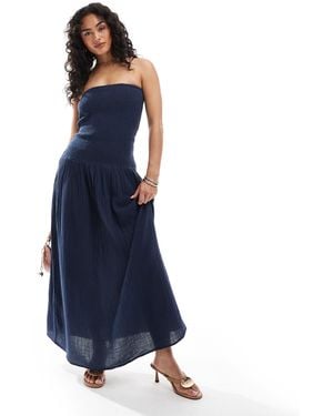 Pull&Bear Shirred Maxi Dress - Blue