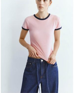 Pull&Bear Short Sleeve Ribbed T-shirt - Blue