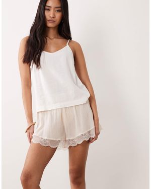 Miss Selfridge Beach Shorts With Lace Detail - White