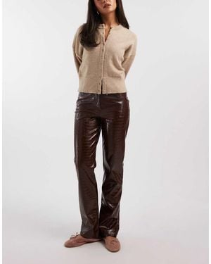 Miss Selfridge Faux Leather Croc Trouser - Natural