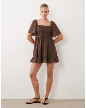Abercrombie & Fitch – luftiges babydoll-minikleid - Braun
