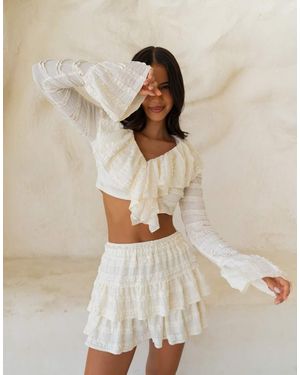 Aria Cove Minifalda Escalonada Con Volantes De Tejido Texturizado De (Parte De Un Conjunto)-Blanco - Neutro