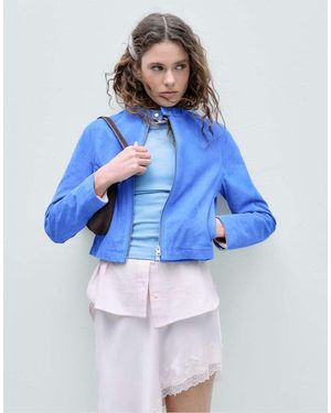 Stradivarius 100% Leather Biker Jacket - Blue