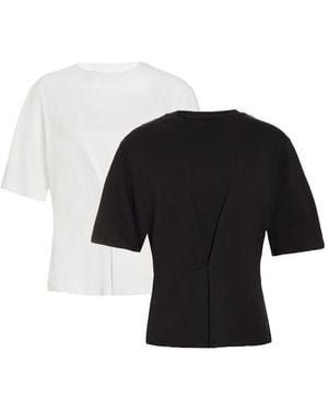 French Connection 2 Pack Cotton Pleated Crew Neck 3/4 Length Sleeve Tops - Black