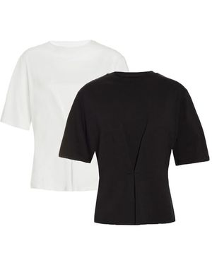 French Connection 2 Pack Cotton Pleated Crew Neck 3/4 Length Sleeve Tops - Black