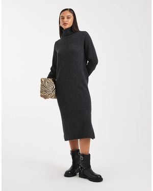 Vero Moda Soft Knitted Roll Neck Midi Dress - Black