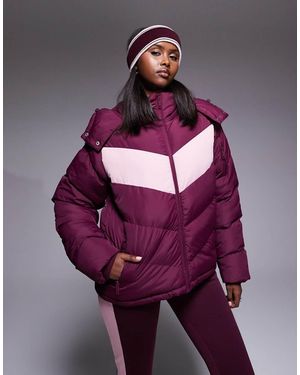 Threadbare Chaqueta De Esquí Burdeos Acolchada Con Paneles Rosas En Contraste De Ski-Rojo - Morado