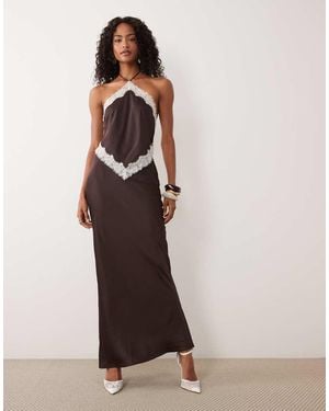 Forever New Halter Neck Maxi Dress With Lace Trim - Brown