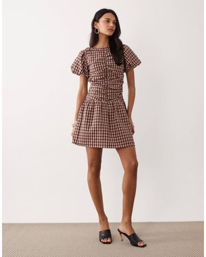 Nobody's Child Haven Ruched Front Puff Sleeve Mini Dress - Red