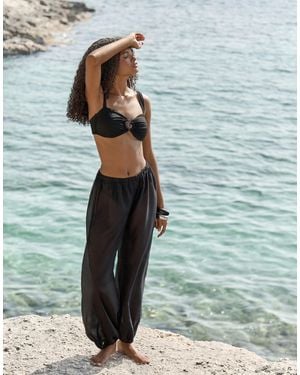 4th & Reckless Semi Sheer Balloon Leg Beach Trouser - Green