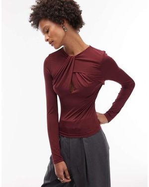 ASOS Slinky Cut Out Twist Detail Long Sleeve Top - Purple