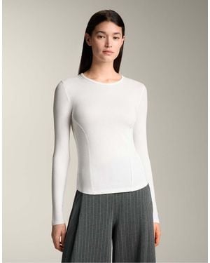 Oysho Long-Sleeved Rib T-Shirt With Cotton And Modal - White