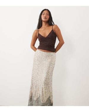 Never Fully Dressed Petite Maeva Gonna Midi Con Paillettes E Dettagli - Marrone