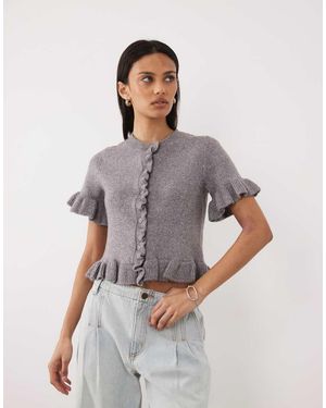 Brave Soul Short Sleeve Cardigan With Frill Hem - Grey