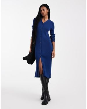 Threadbare Button Down Knitted Dress - Blue