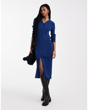 Threadbare Gebreide Jurk Met Knoopsluiting - Blauw