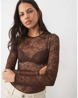 New Look Kanten Body Met Lange Mouwen - Bruin