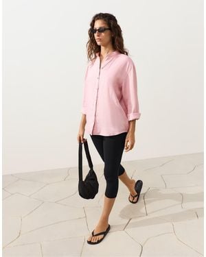 Oysho 100% Linen Stand-Up Collar Shirt - Pink