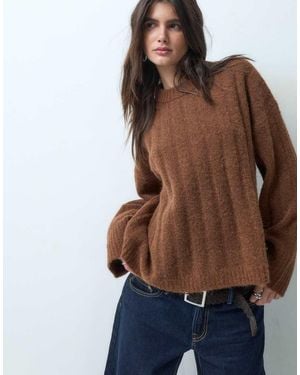 ASOS Relaxed Rib Crew Neck Knitted Jumper - Brown