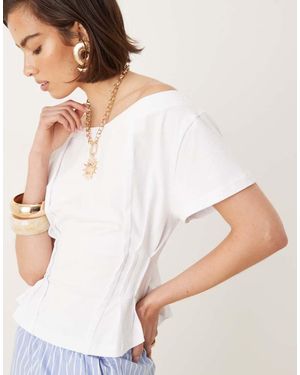 ASOS Off Shoulder Cinched Waist Detail Tee - Natural