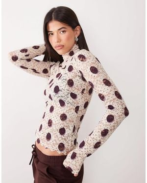 AFRM Zadie Mesh Turtleneck Long Sleeve Top - Pink