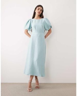 Nobody's Child Zola Slash Neck Puff Sleeve Midi Dress - Blue