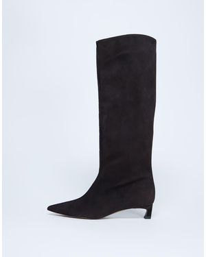 TOPSHOP Botas Por La Rodilla Marrón Con Puntera Fina De Ante Premium Sophie De - Negro