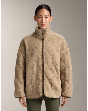 Oysho Diamond Quilted Faux-shearling Jacket - Brown