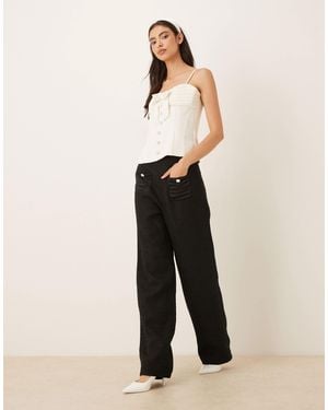 Sister Jane Dream Showgirls Tweed Pearl Pocket Detail Wide Leg Trouser Co-ord - Natural