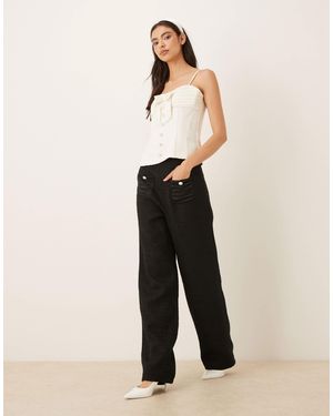 Sister Jane Dream Showgirls Tweed Pearl Pocket Detail Wide Leg Trouser Co-ord - Natural