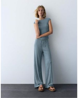 Pull&Bear Wide-leg Crepe Trousers - Blue