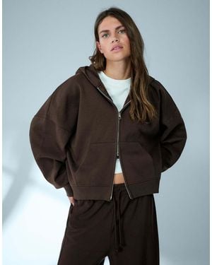Bershka Oversize Zip-Up Hoodie - Black