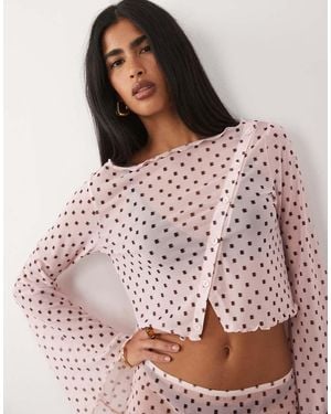 ASOS Co-Ord Printed Mesh Angel Sleeve Button Through Top - Pink
