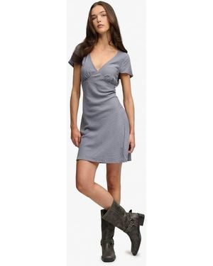 Superdry Printed Sweetheart Short Sleeve Mini Dress - Blue